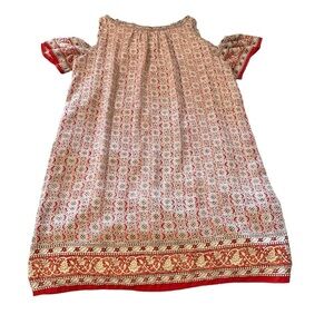 Max Studio women's size small cream and orange pick a boo shoulder dress